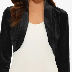 NWOT- Evening by Allen B Velvet Open Front Long Sleeve Bolero Shrug. Sz: XL